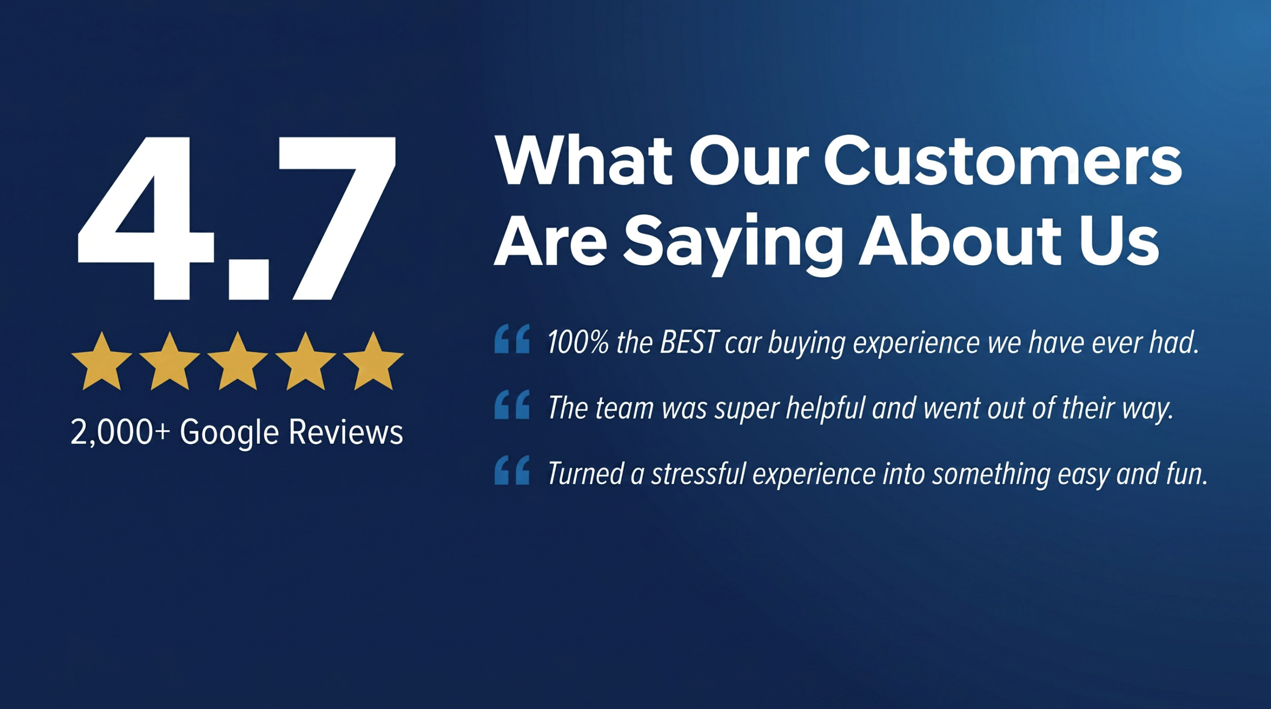 Chico Hyundai 4.7-star rating with over 2,000 Google reviews — What Our Customers Are Saying About Us — featuring real customer quotes from verified Google reviews