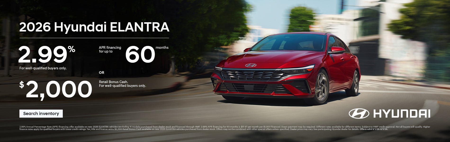 Elantra Bonus Cash and APR